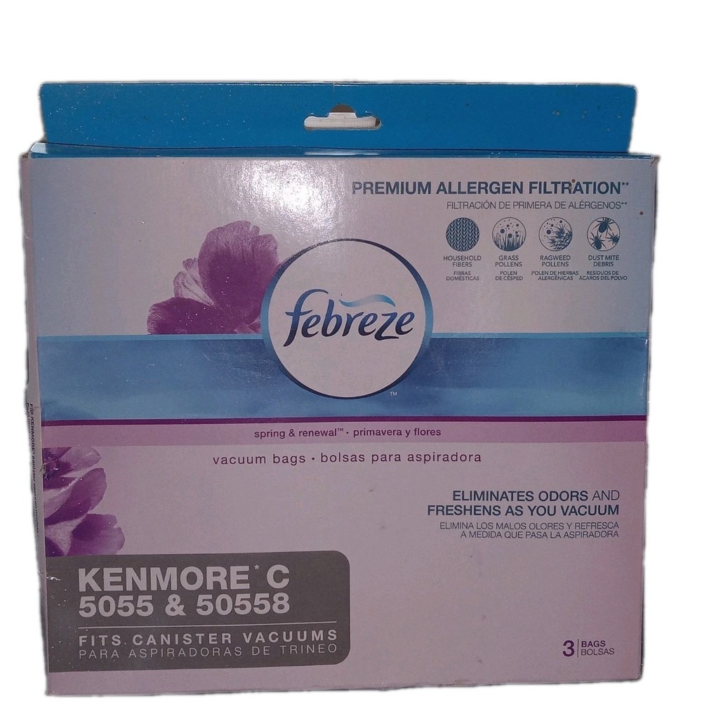FEBREZE Spring & Renewal Vacuum Bags - KENMORE C 5055‎ & 50558 CANISTER = 3 bags